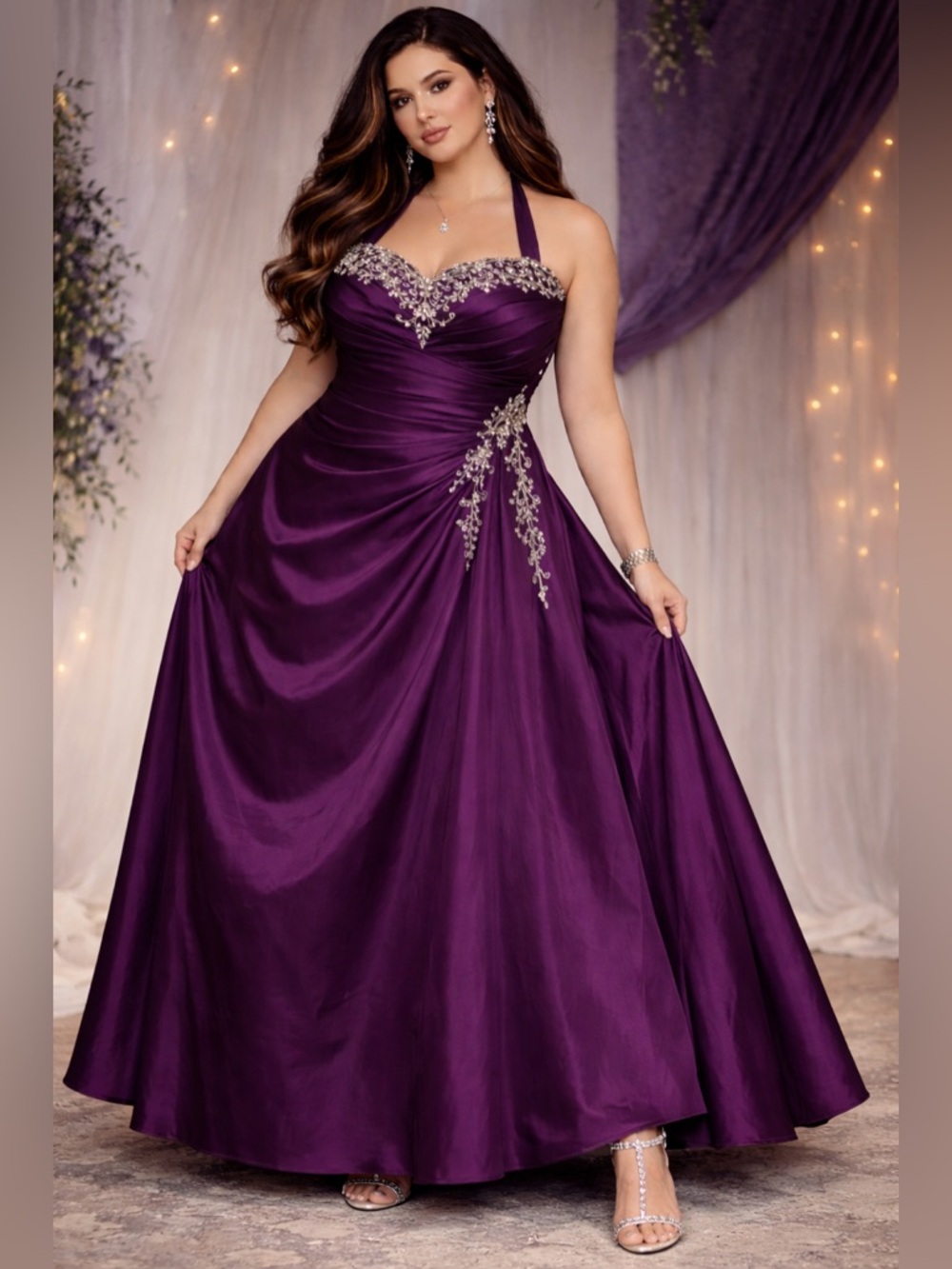 Sydney’s Closet Purple Taffeta Prom Gown Beaded Dress Maxi Size 22 Whimsigoth
